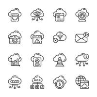 Creatively designed set showing linear web hosting and cloud icons vector