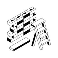 A captivating isometric style icon of brickwork with ladder. vector