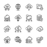 Easy to edit pack of cloud storage and hosting line icons vector
