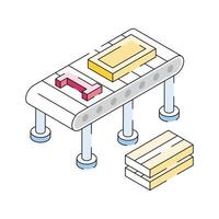 Easy to edit isometric icon showing conveyor belt vector