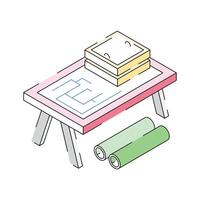 An editable icon of drafting table designed in isometric style vector