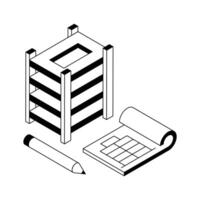 Trendy isometric outline icon showing building architectural plan. vector