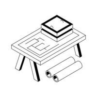 An editable icon of drafting table designed in isometric style. vector