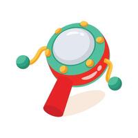 An editable 3d style icon depicting rattle drum vector