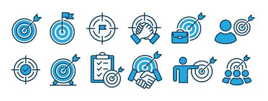 Target flat icon set. Goal achievement, targets and arrows. Simple line icons collection. Illustrations with outline vector