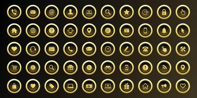 Gold Communication and UI Icon Set Featuring Message User Call Location Contact and Mobile Symbols in Flat Golden Theme for Website Interface App Dashboard and Business Design vector