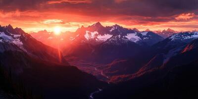 Breathtaking Sunset Over Majestic Mountain Range photo