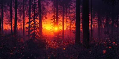 Stunning Sunset in a Serene Forest photo