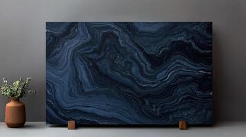 A large blue marble slab on a wooden stand photo