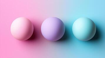 Three colorful eggs on a pink and blue background photo