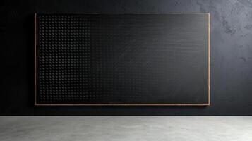 A black wall with a large black painting on it photo