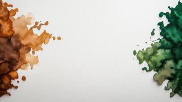 Two different colored paint splatters on a white wall photo