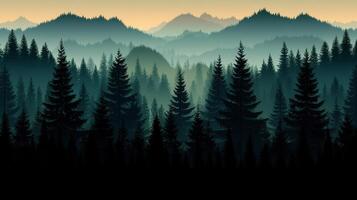 Forest background with pine trees and mountains photo