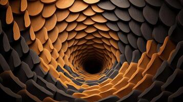 An abstract image of a black and orange tunnel photo