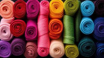 Many different colored wool rolls photo