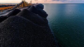 Coal is being loaded onto a ship at a port photo