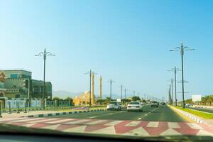 A view from inside a car on a highway photo