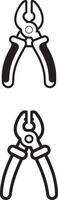 Two black-and-white illustrations of pliers are displayed. vector