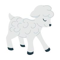 Cute little lamb with curly wool and closed eyes in a gentle hand drawn style. Concept of innocence, springtime and pastoral calm in a minimalist animal illustration vector