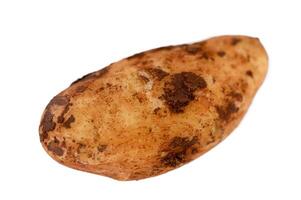 Unique brown potato resting on a white background showcases earthy texture and organic simplicity photo