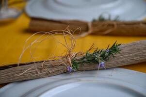 Elegant table setting adorned with natural elements and rustic charm for photo