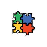 Four interconnected puzzle pieces in colorful design represent connection, collaboration, and creativity. Autism puzzle, Perfect for representing teamwork, problem solving, or activities for all ages. vector