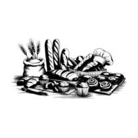 Rustic Bakery Illustration Hand-Drawn Bread, Muffins, and Pastries vector