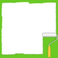 White paint and roller on green background vector