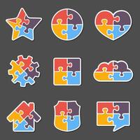 Set of different puzzle objects with four pieces vector