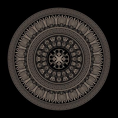 Golden black round classical Greek ornament. Greek meander. Patterns of Greece, ancient Rome. Circle european border. Typical egyptian, assyrian and greek motives. Circle, Arabesque, Byzantine