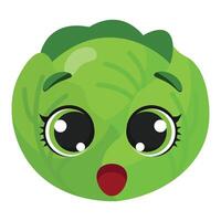 Green cabbage with surprised face expression Fun and expressive food character ideal for healthy lifestyle content, educational visuals, or emotional design elements vector