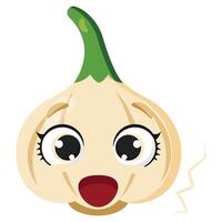 Funny garlic bulb character with big eyes and surprised expression Playful design suitable for food packaging, childrens books, menu graphics and health content vector