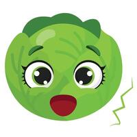 Funny green cabbage head with surprised expression and big eyes Ideal for kids' products, educational visuals, and healthy food projects vector