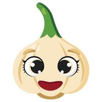 Smiling garlic character with big expressive eyes and happy face Perfect for food-related projects, healthy lifestyle materials, menus and playful designs vector