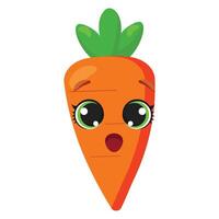Surprised carrot with expressive eyes and green top, food projects, and educational materials about vegetables vector