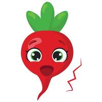 Happy radish with green leaves and wide eyes Vibrant vegetable character perfect for nutrition visuals, farming projects, and playful food illustrations vector