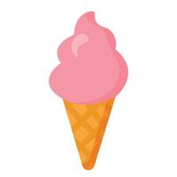 Pink soft serve ice cream in waffle cone, perfect for summer designs, dessert menus, packaging, and food-related visuals vector