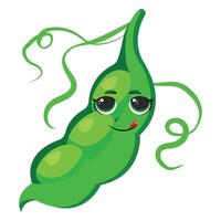 Smiling green pea pod with expressive eyes Perfect for nutrition-themed designs, kids projects, food packaging, or playful branding elements vector