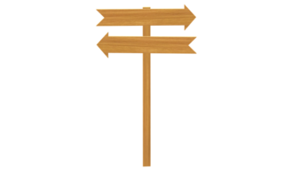 wooden directional signpost space for writing text, illustration, arrow pointing, transparent background. png