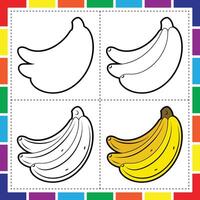 A coloring page with bananas and a banana peel vector