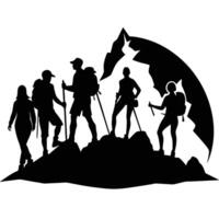Silhouette Scene of Adventurous Hikers and a Camper in the Great Outdoors vector
