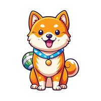Adorable Shiba Inu Dog Enjoying Summer Vibes in Cartoon Style vector