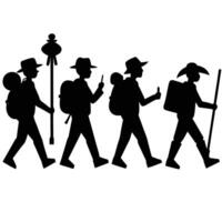 Set of Six Silhouettes of Explorers Venturing into the Unknown vector