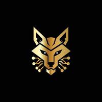 a golden fox head on a black background. Technology Monogram design template . vector