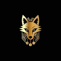 a golden fox head on a black background.Technology Monogram design template. vector