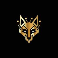 Technology Monogram design template .a golden fox head on a black background . vector