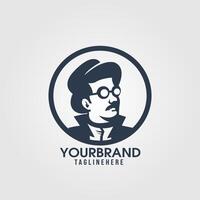 logo of a man wearing glasses wearing a hat vector
