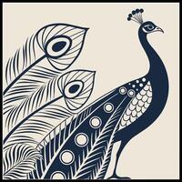 a peacock is standing in front of a beige background vector