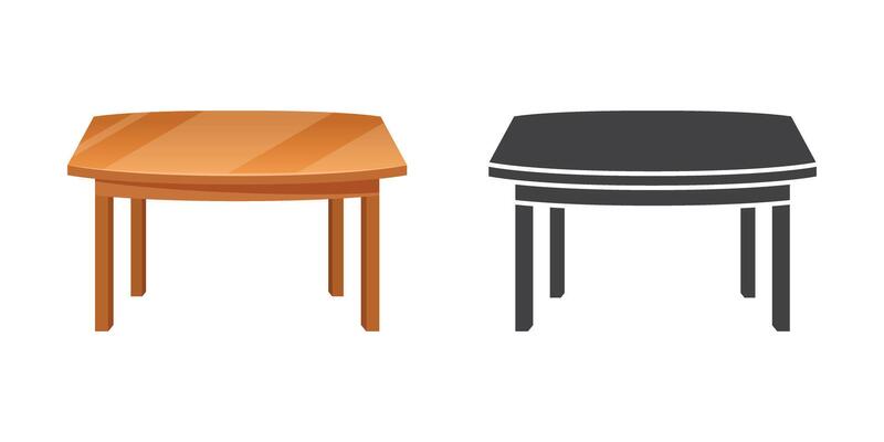 Two wooden tables with a black and white stripe
