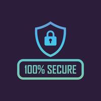 100 secure logo with a lock and a shield vector